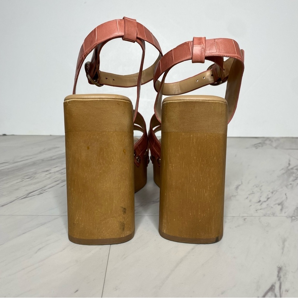 Sam Edelman Rosalind Pink Crocodile Leather Platform Heeled Sandal 7M - Picture 3 of 14